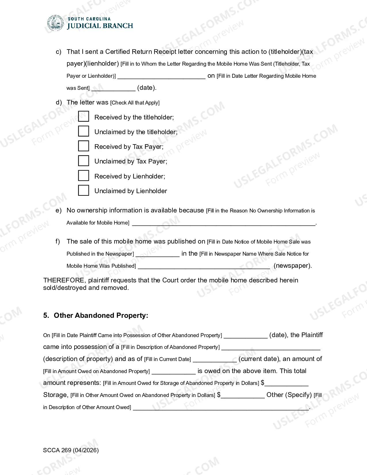Preview Petition and Affidavit for Discarded/Abandoned Vehicles/Property