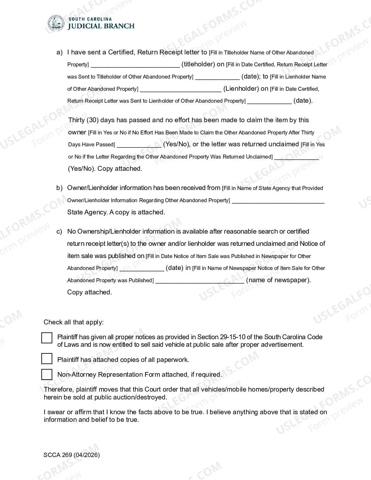 Preview Petition and Affidavit for Discarded/Abandoned Vehicles/Property