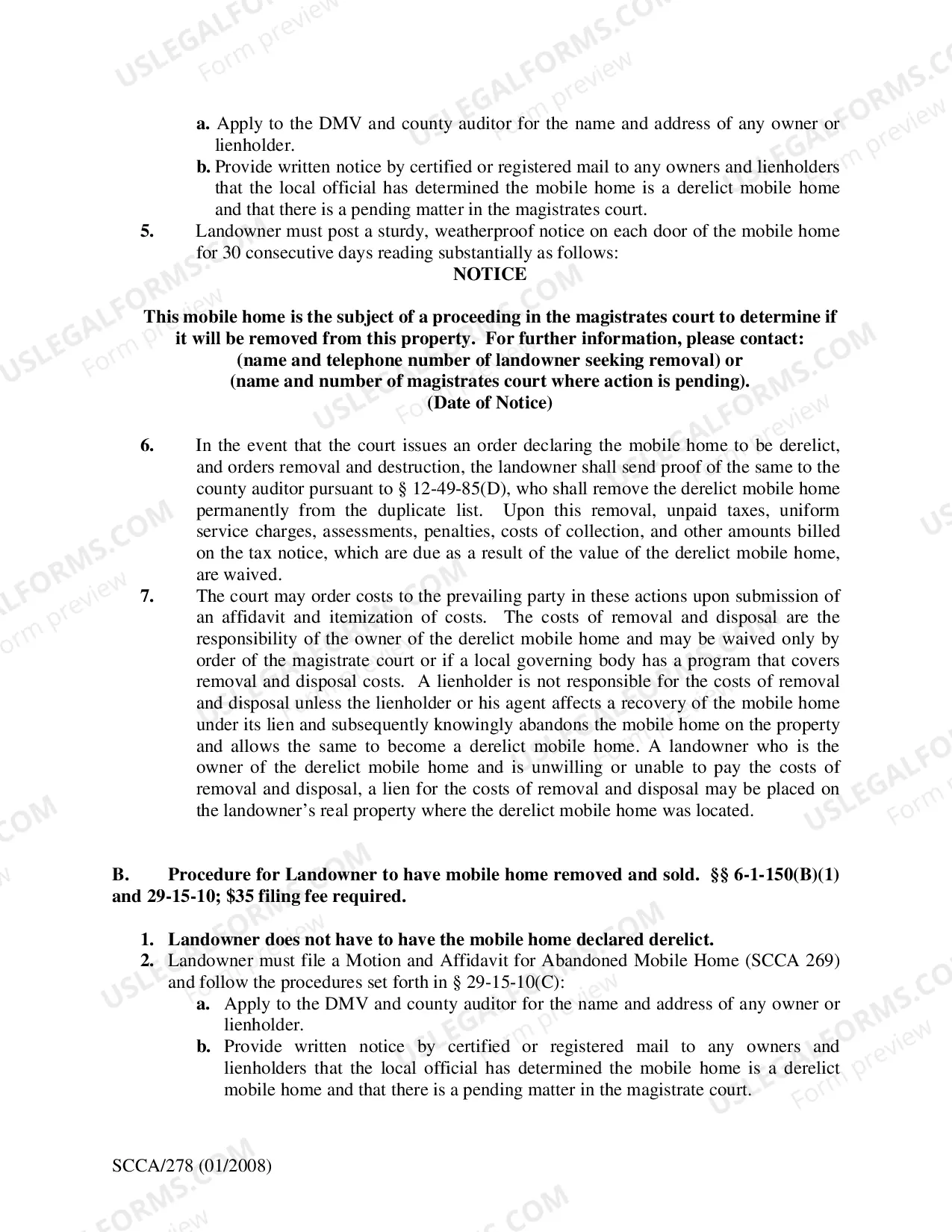 Preview Guidelines for Declaring a Mobile Home Derelict and For Its Destruction or Sale