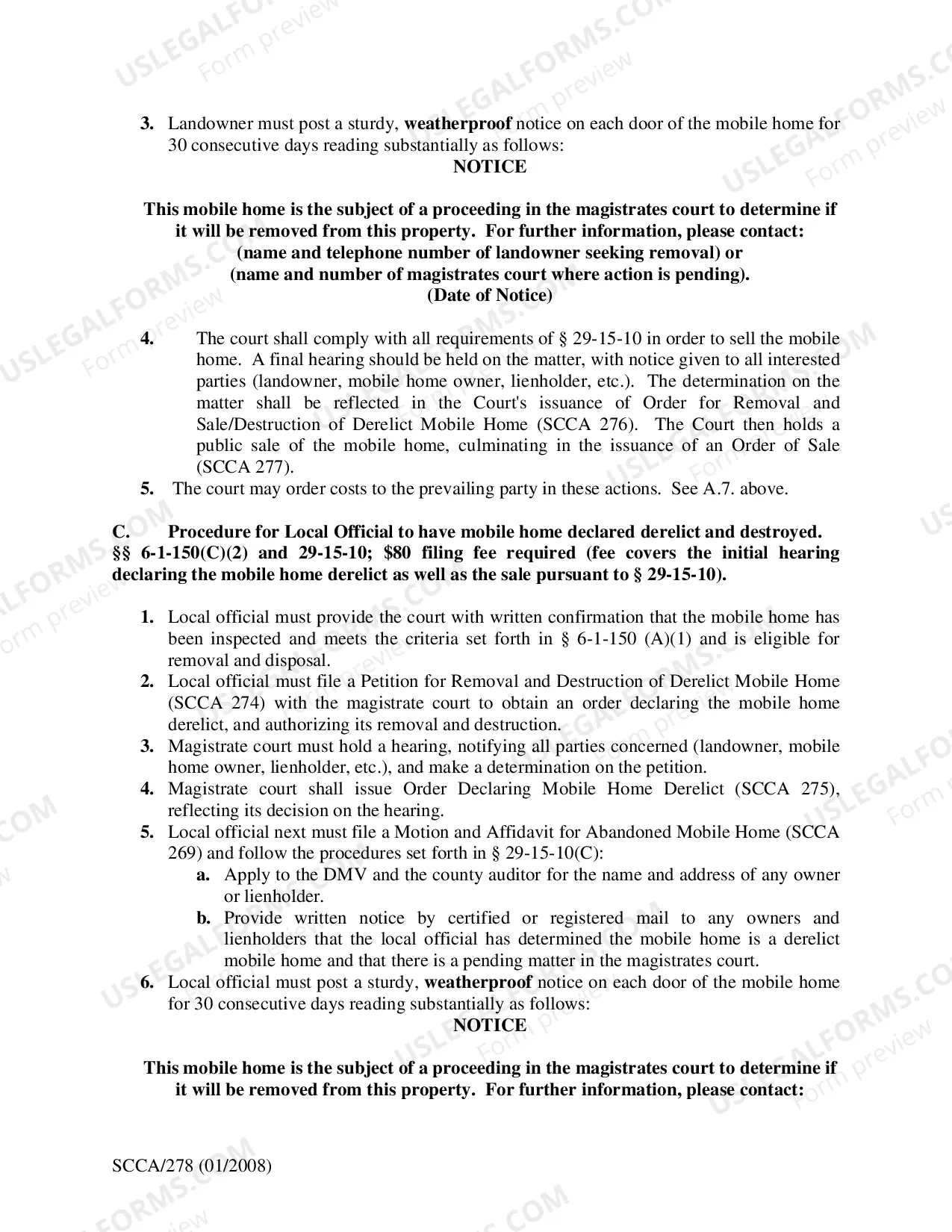 Preview Guidelines for Declaring a Mobile Home Derelict and For Its Destruction or Sale