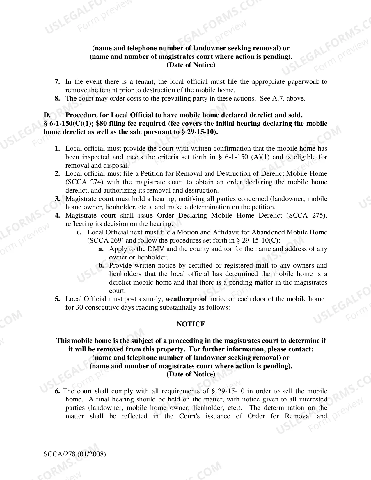 Preview Guidelines for Declaring a Mobile Home Derelict and For Its Destruction or Sale