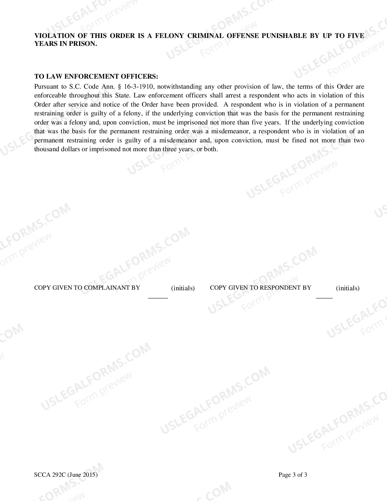 Preview Permanent Restraining Order