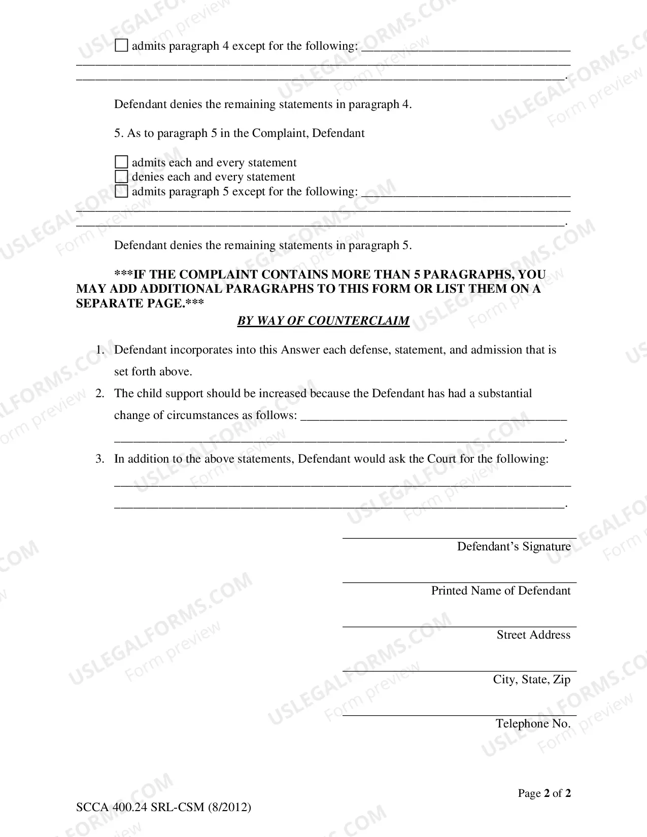 Preview Defendant's Answer - Decrease Child Support