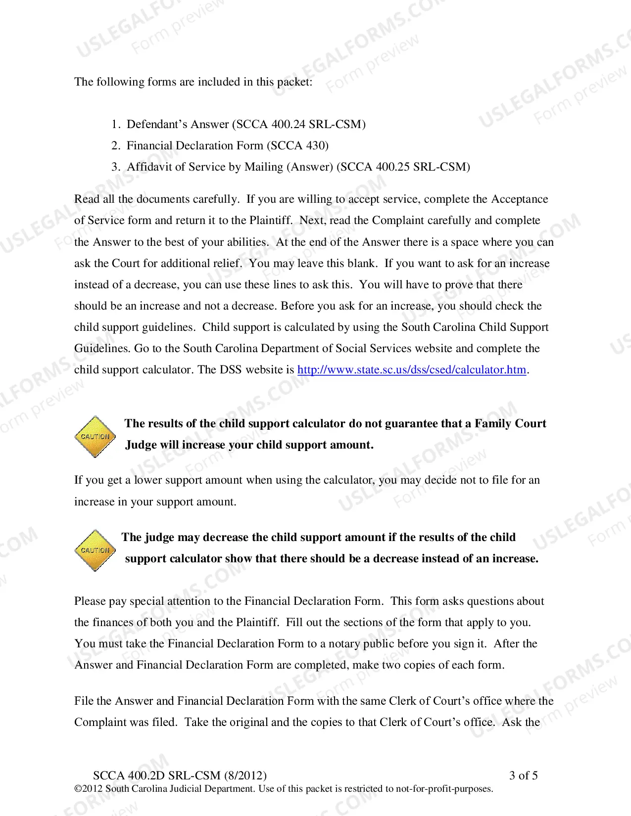 Preview Defendant's Instructions (Decrease Child Support)