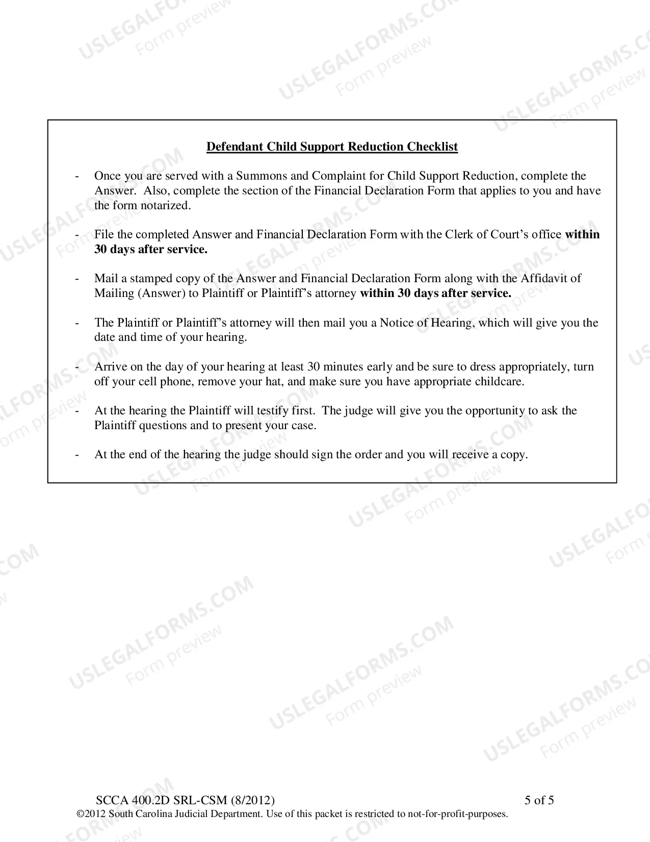 Preview Defendant's Instructions (Decrease Child Support)
