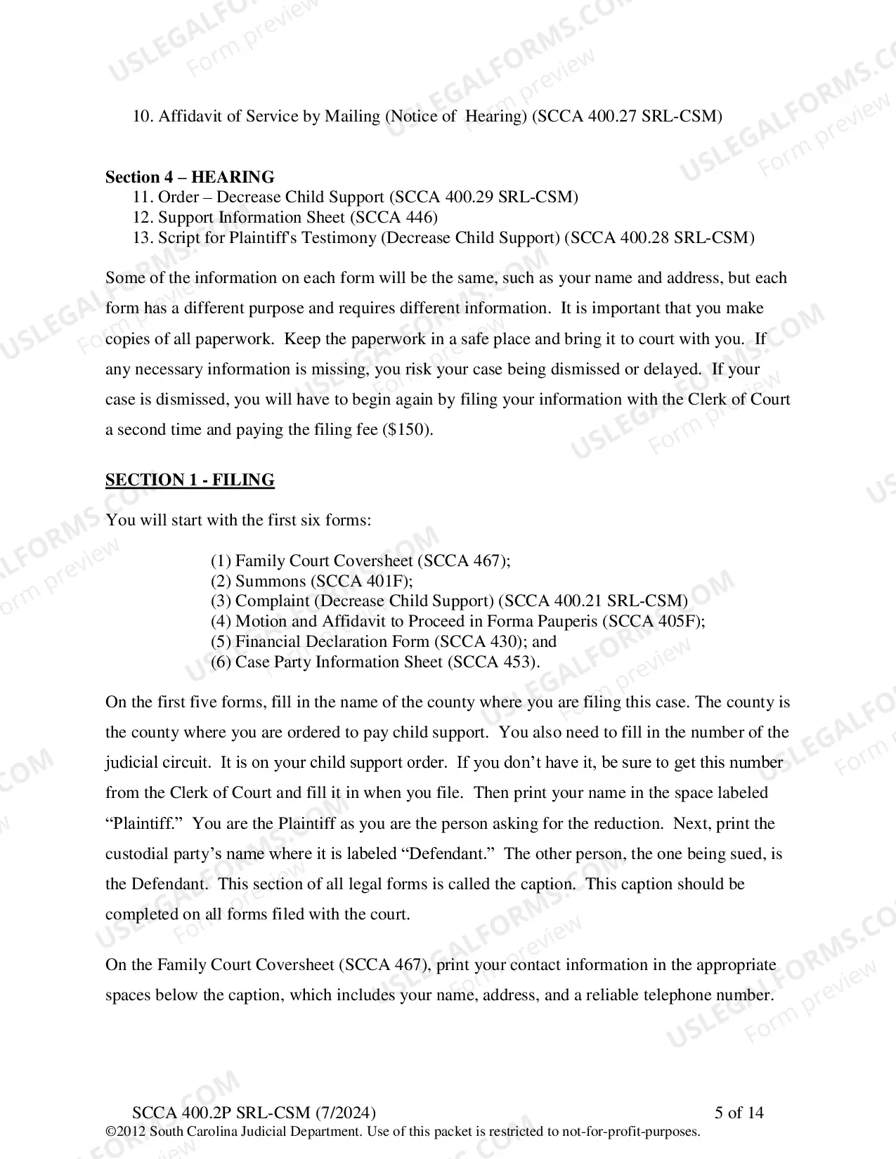 Preview Plaintiff's Instructions - Decrease Child Support