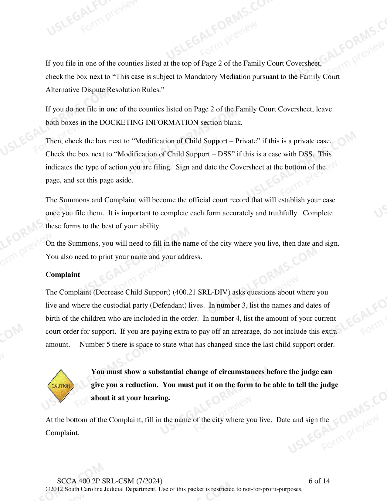 Preview Plaintiff's Instructions - Decrease Child Support