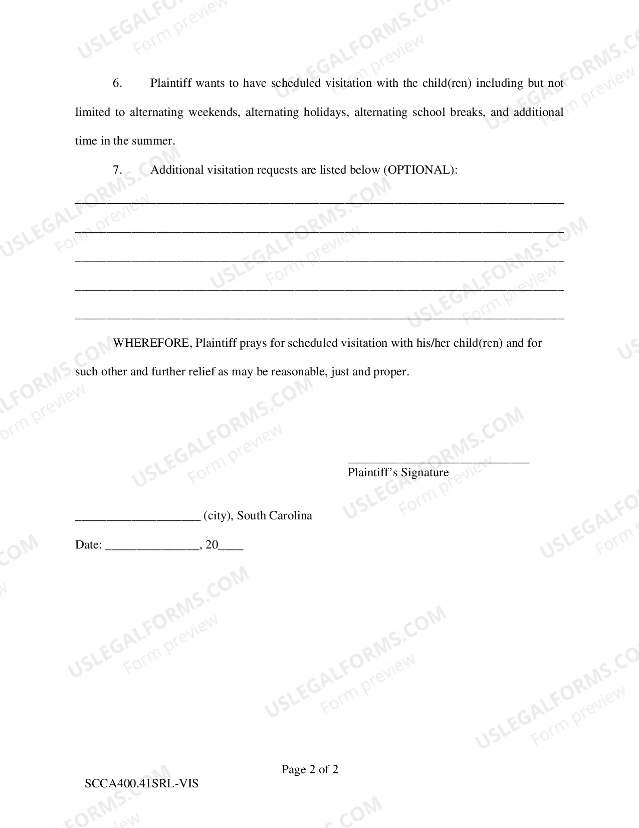 Preview Complaint for Visitation