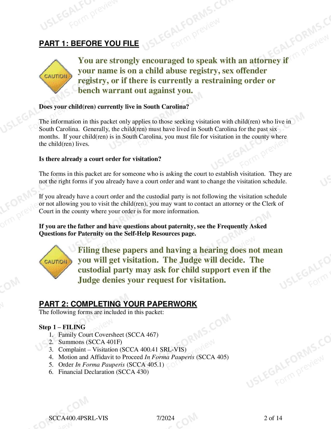 Preview SRL-Visitation Plaintiff Instructions