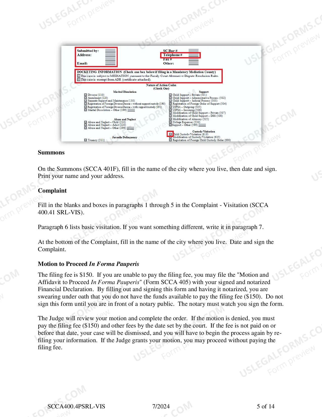 Preview SRL-Visitation Plaintiff Instructions