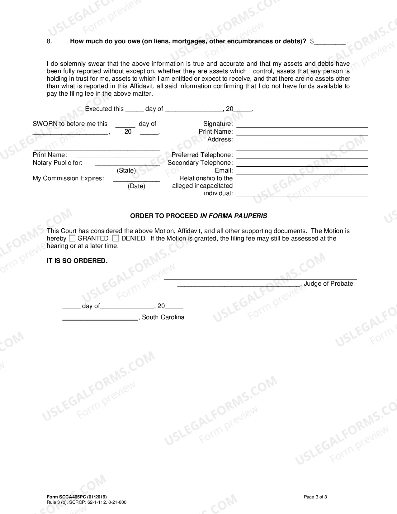 Preview Motion and Affidavit to Proceed In Forma Pauperis