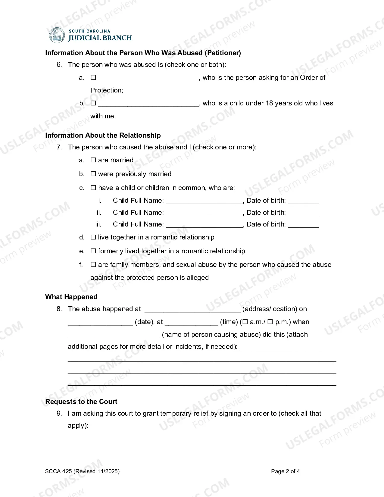 Preview Petition for Order of Protection