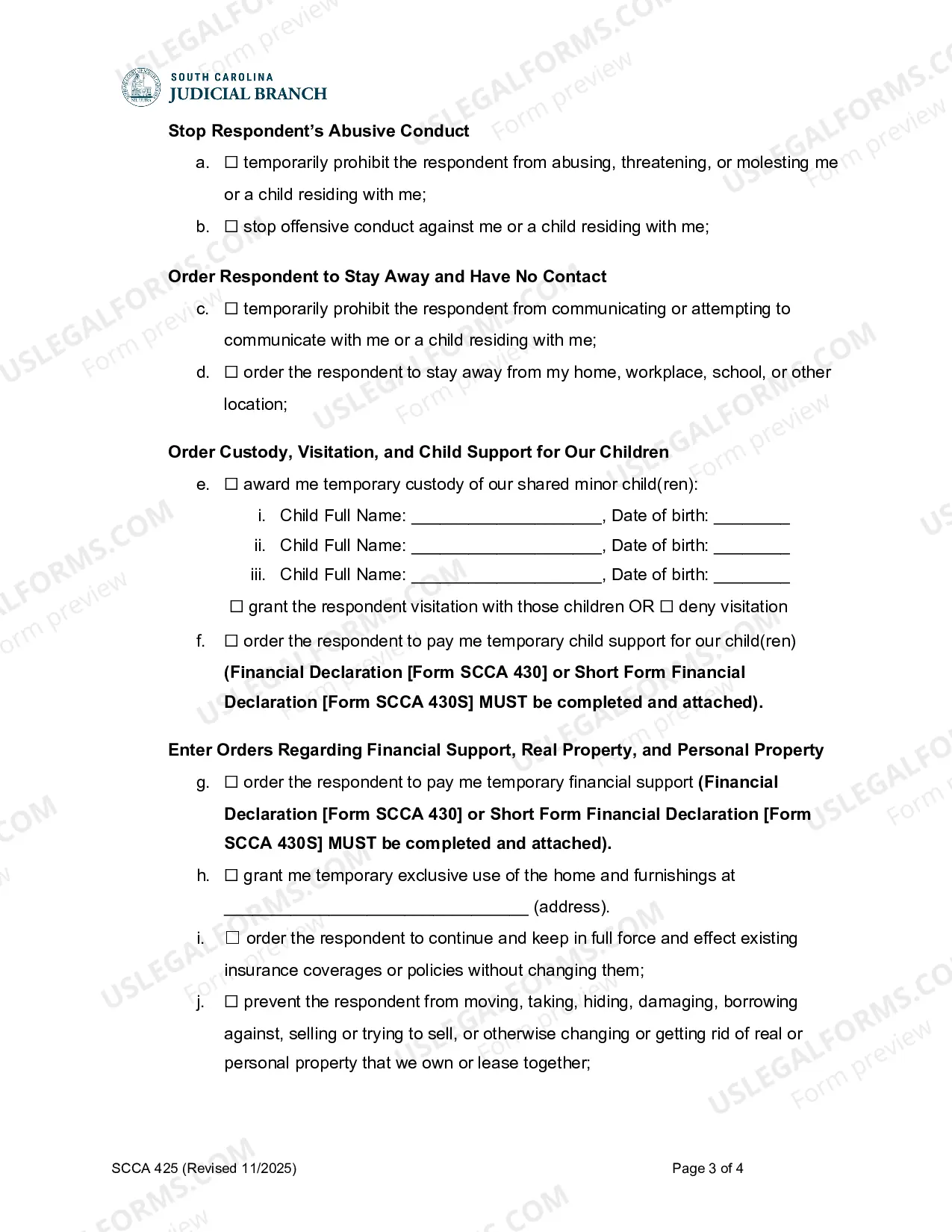 Preview Petition for Order of Protection