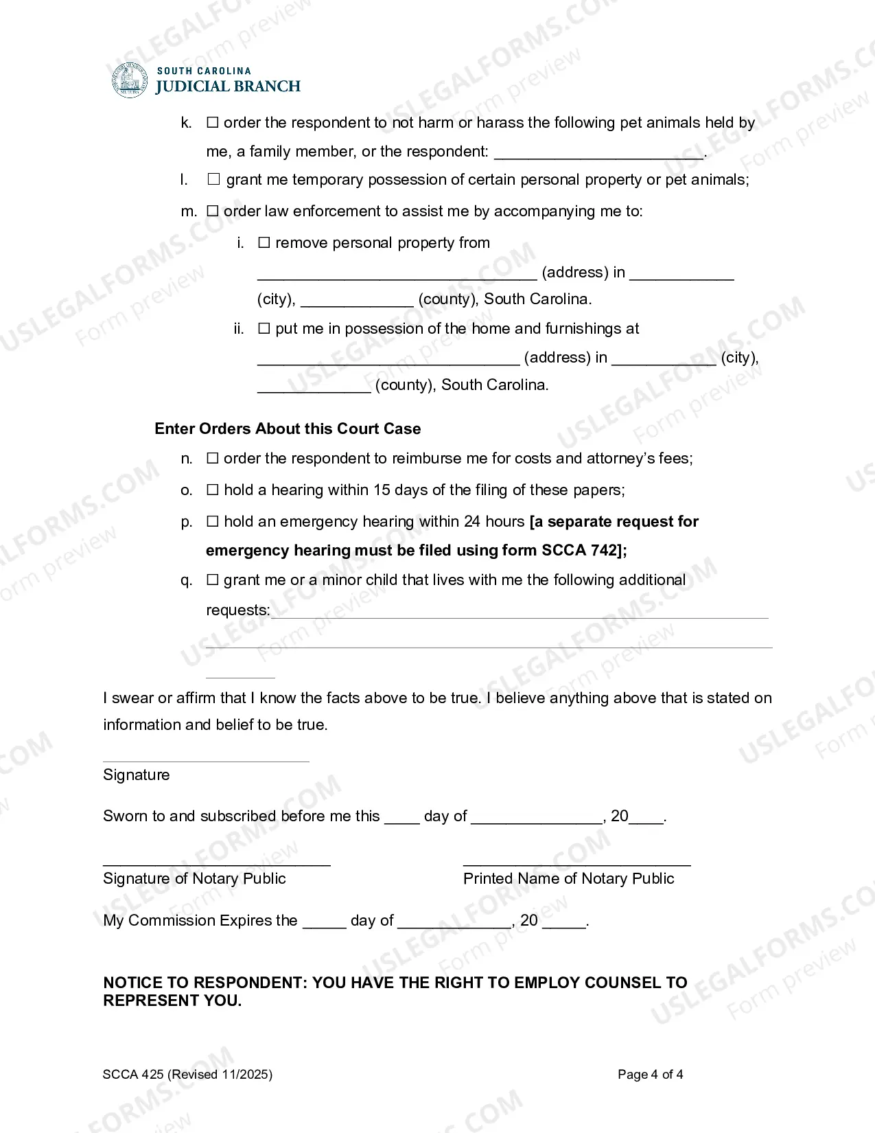 Preview Petition for Order of Protection