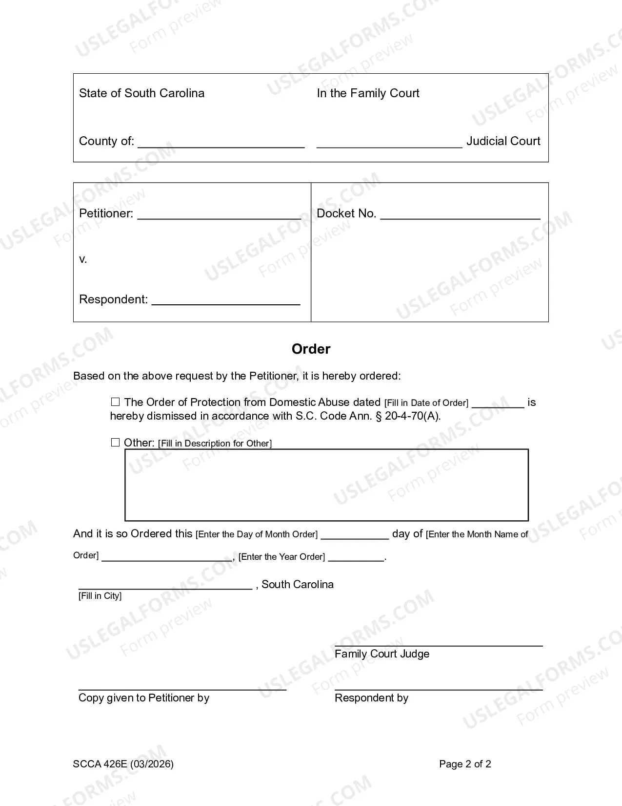Preview Motion and Order for Dismissal (Protection from Domestic Abuse Act)