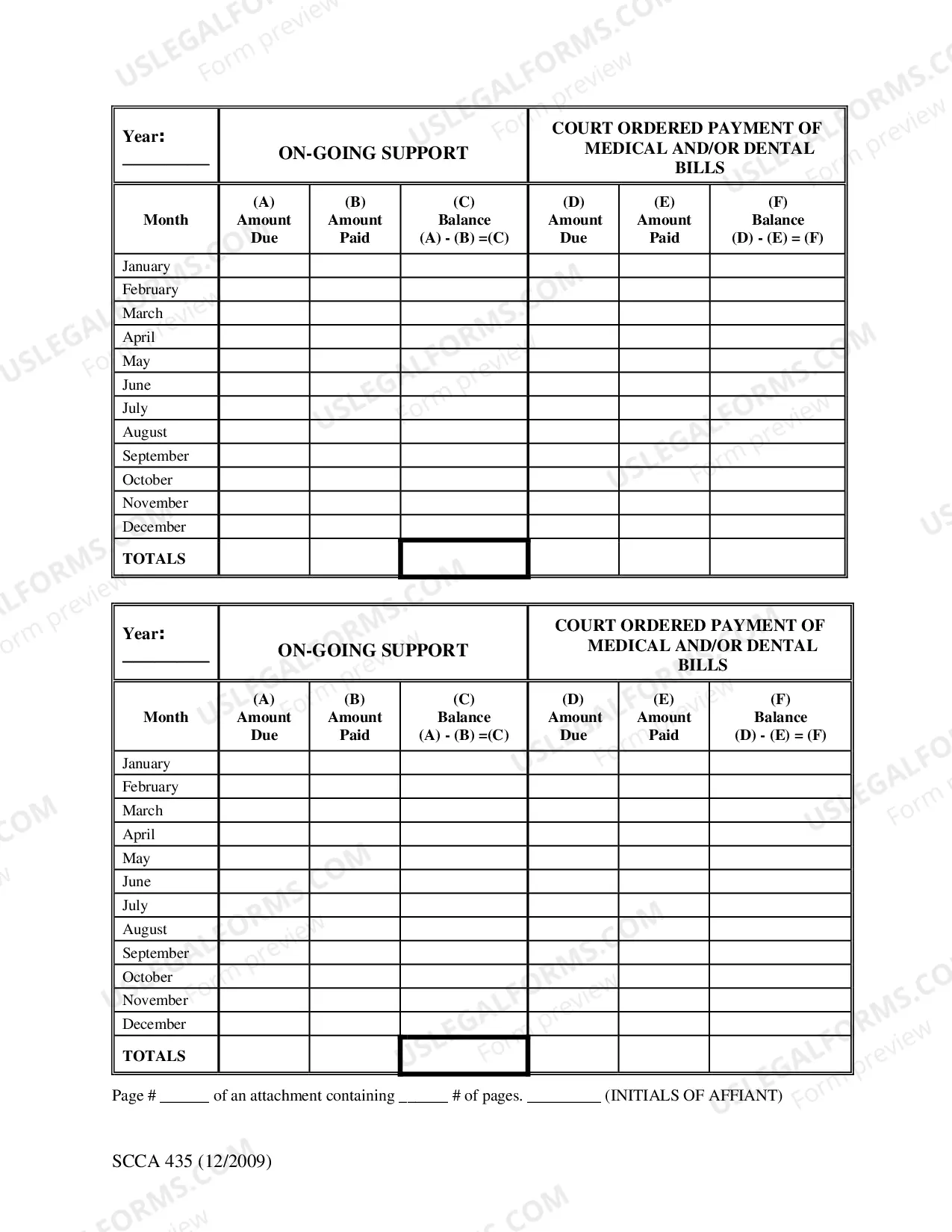 Preview Affidavit of Arrears