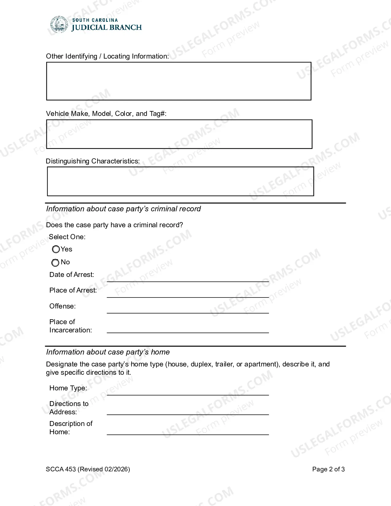 Preview Case Party Information Sheet