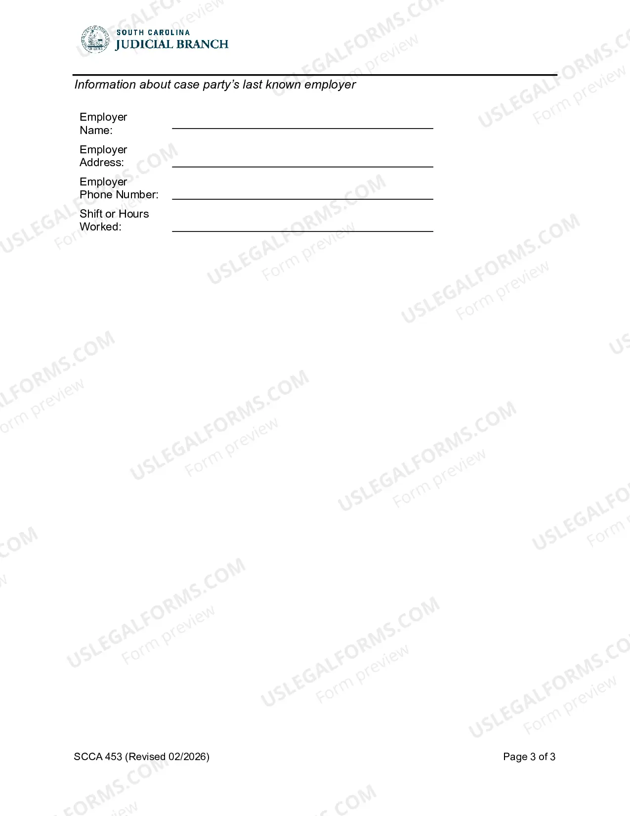 Preview Case Party Information Sheet