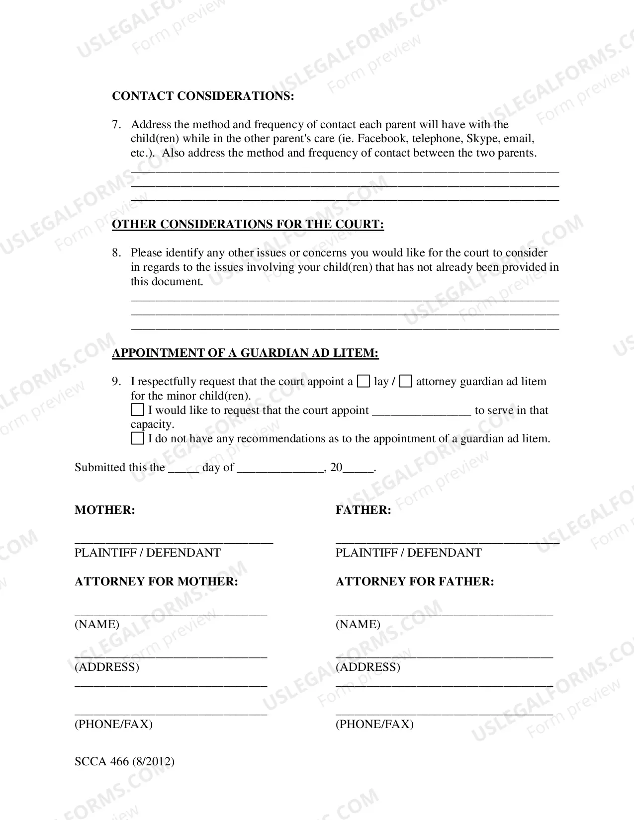 Preview Proposed Parenting Plan