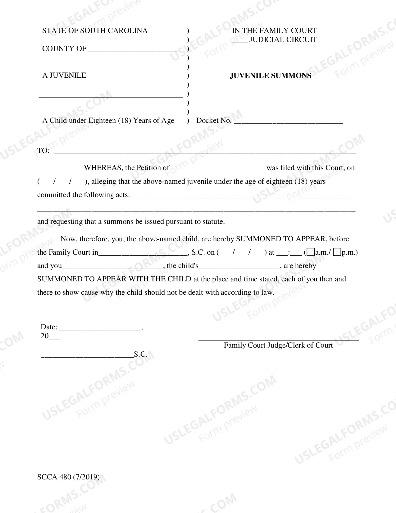 Preview Juvenile Summons