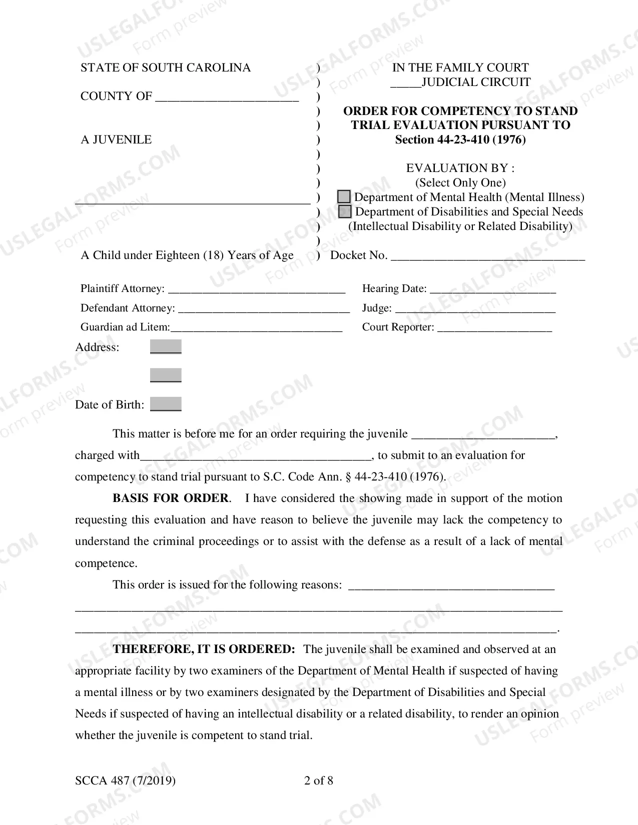 Preview Order for Competency Evaluation to Stand Trial