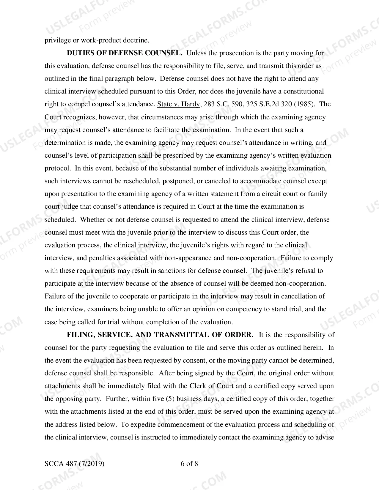 Preview Order for Competency Evaluation to Stand Trial