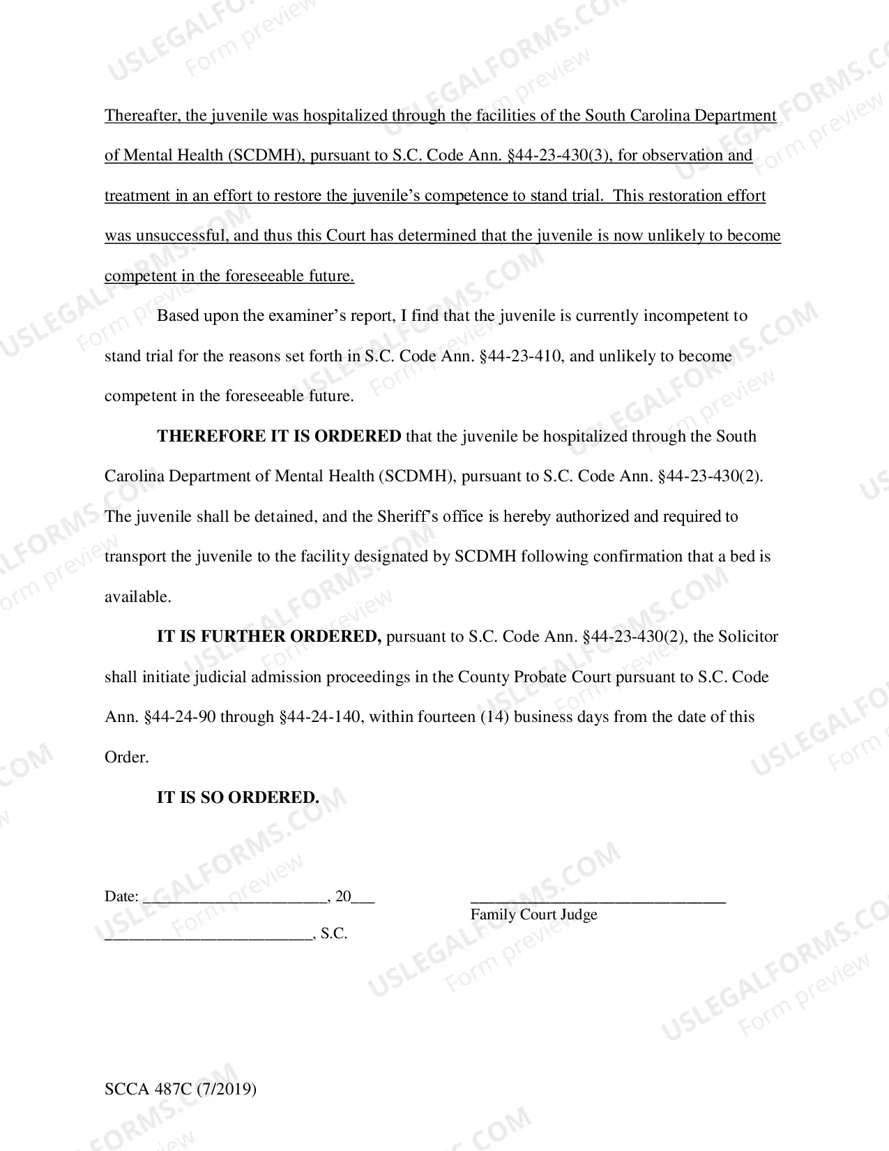 Preview Forensic Juvenile Blair Order - Not Competent and Not Likely - Mental Illness