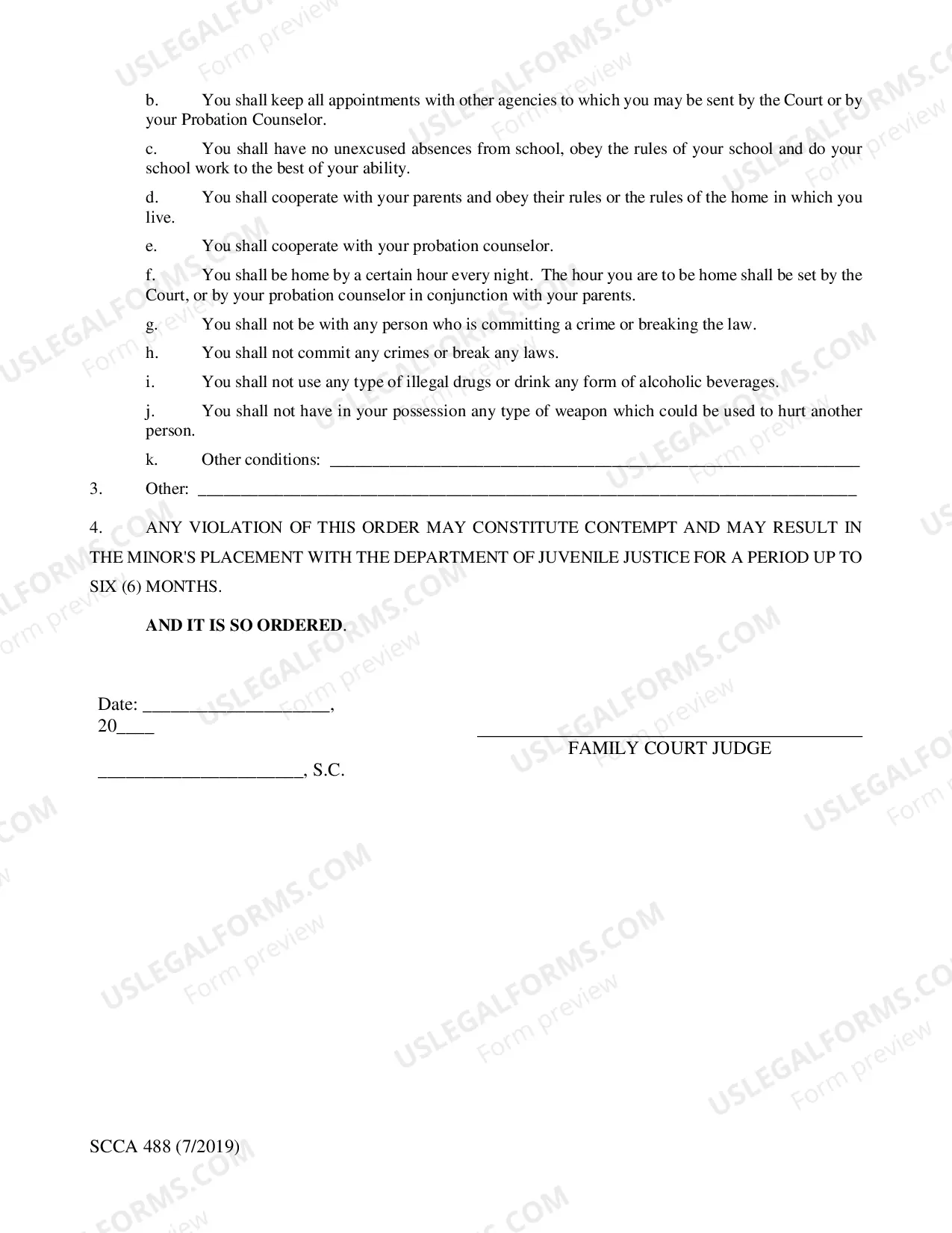 Preview Order for Probation - Status Offenses