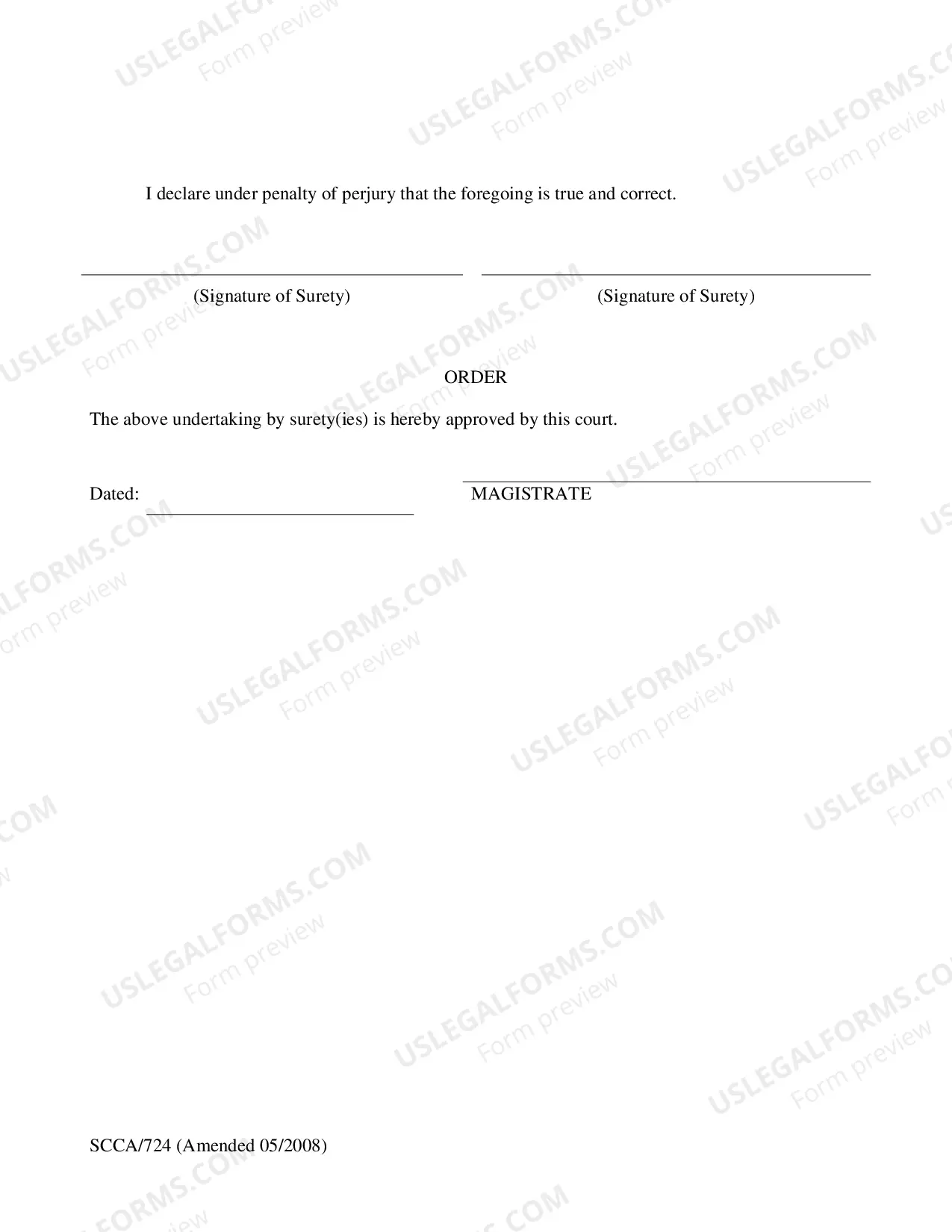 Preview Bond Undertaking and Order