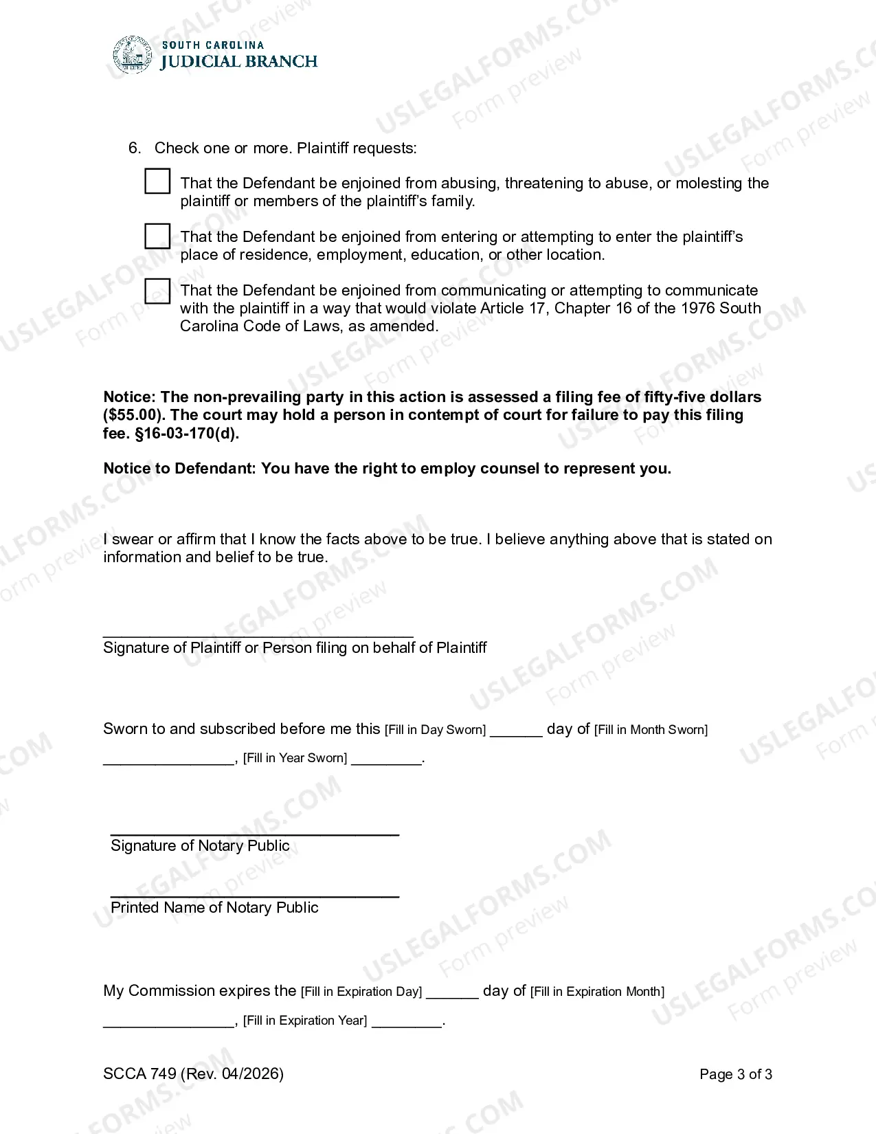 Preview Complaint and Motion for Restraining Order (Harassment and Stalking)