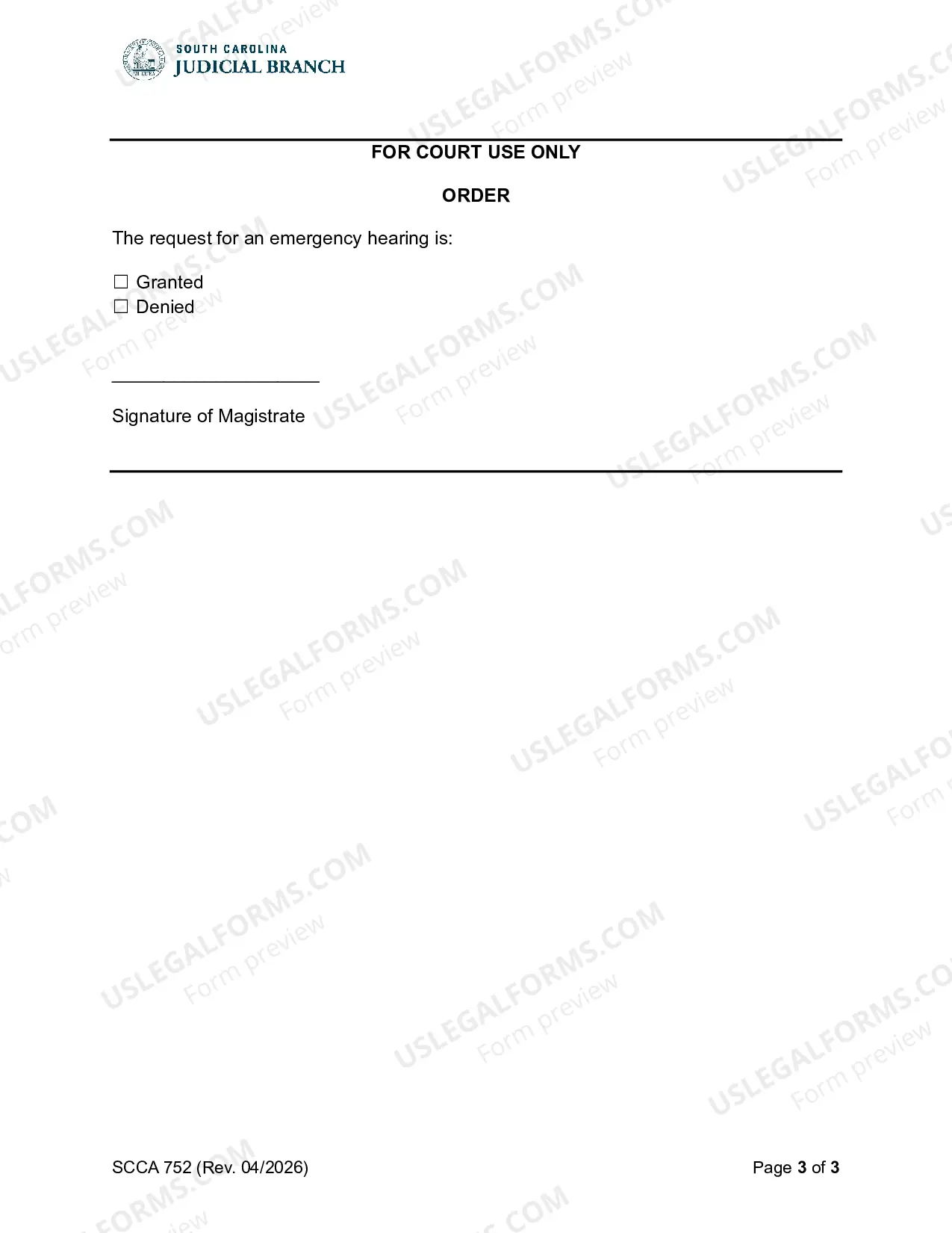 Preview Motion and Affidavit for Emergency Hearing (Temporary Restraining Order) (Harassment and Stalking)
