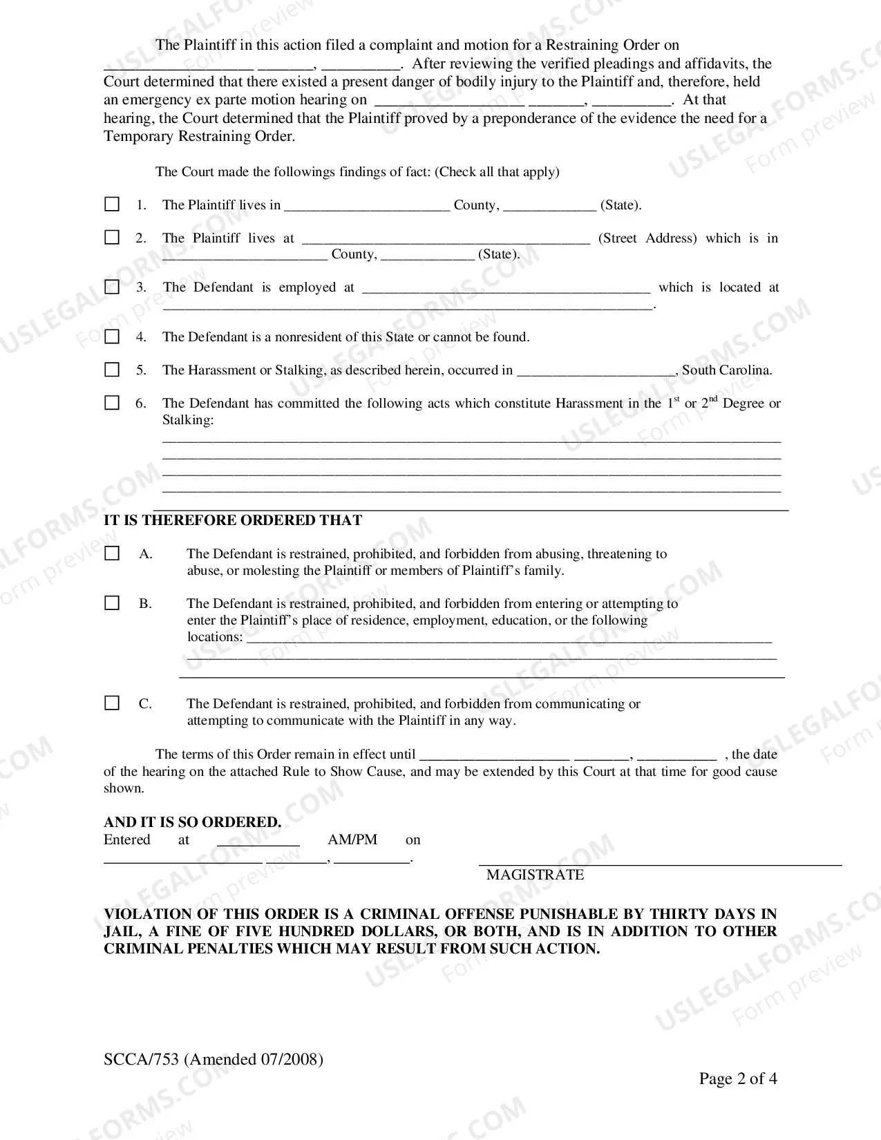 Preview Temporary (Ex Parte) Restraining Order