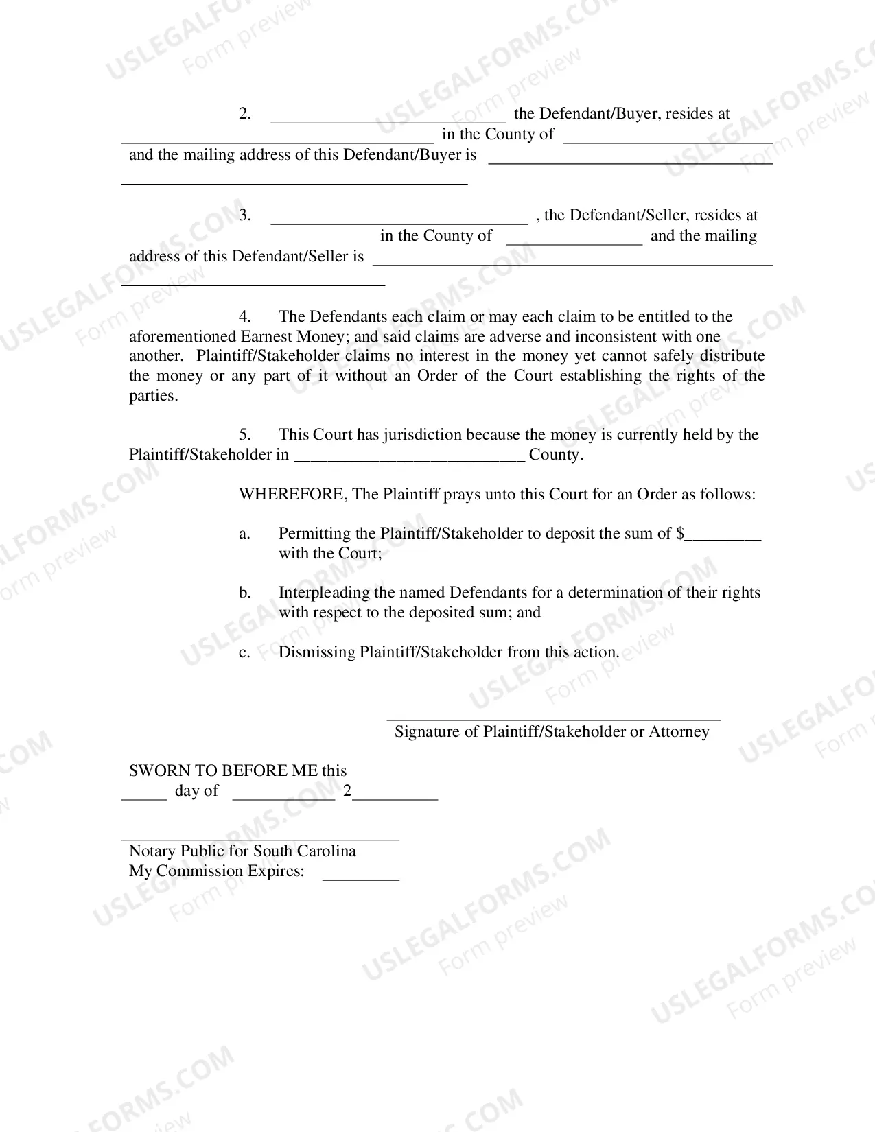 Preview Complaint for Interpleader