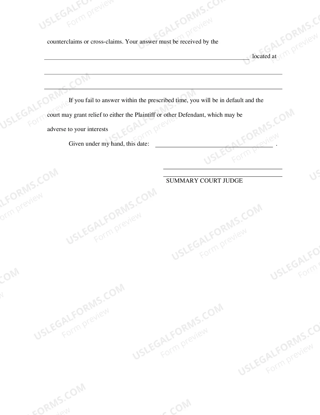 Preview Summons (Interpleader)