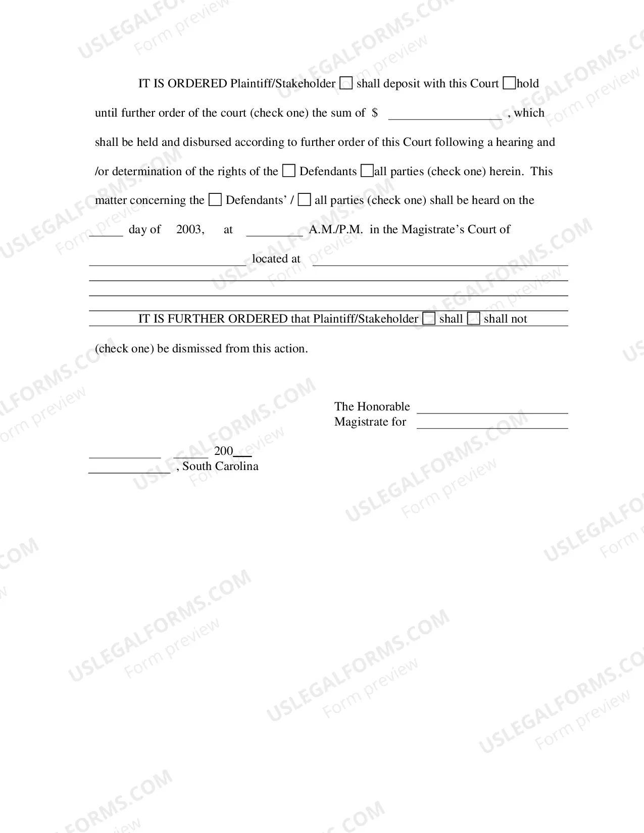 Preview Order for Interpleader and Summons for Hearing