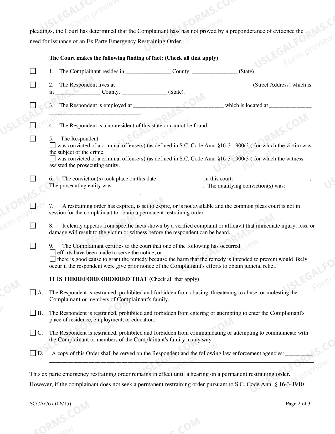 Preview Emergency Restraining Order (Ex Parte)