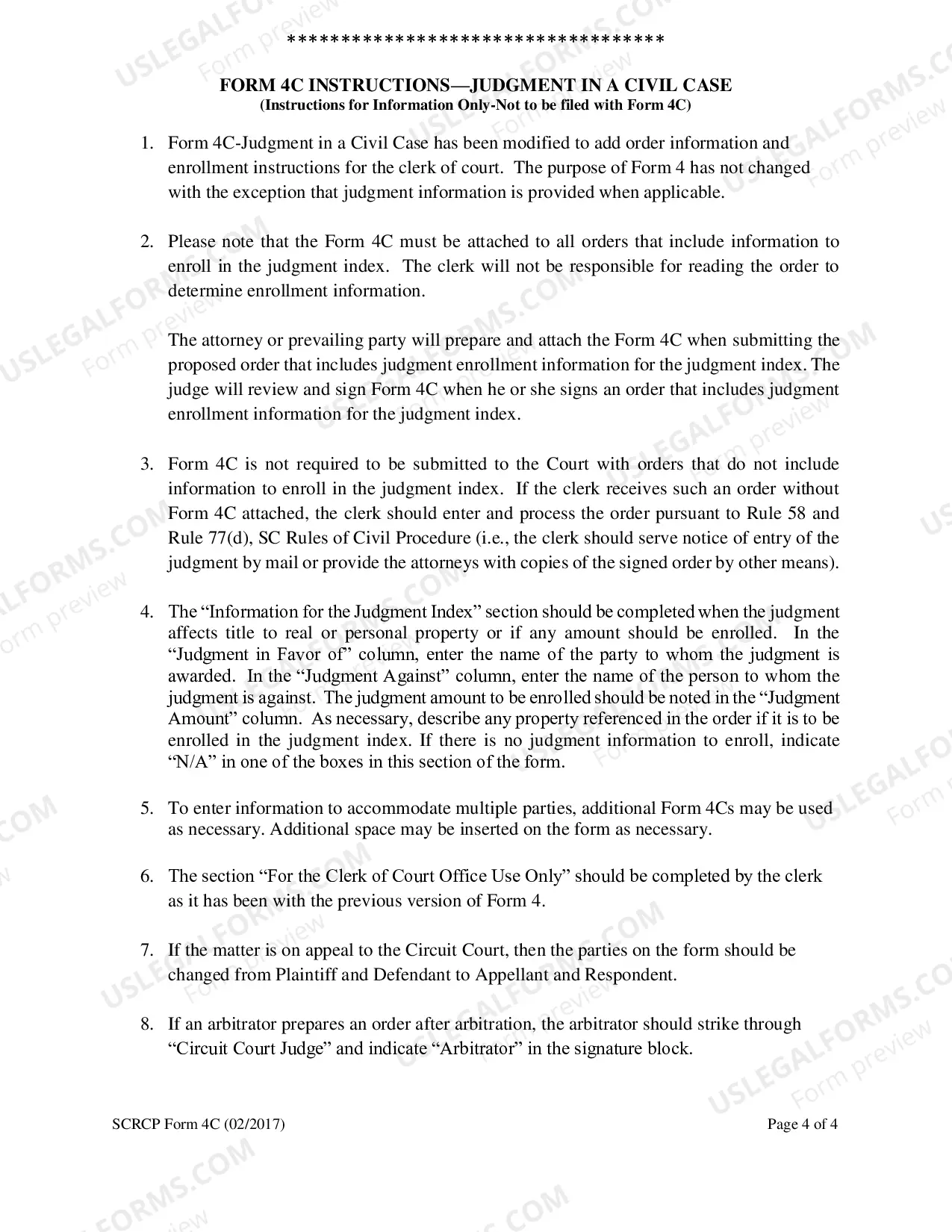 Preview Form 4 Judgement in a Civil Case
