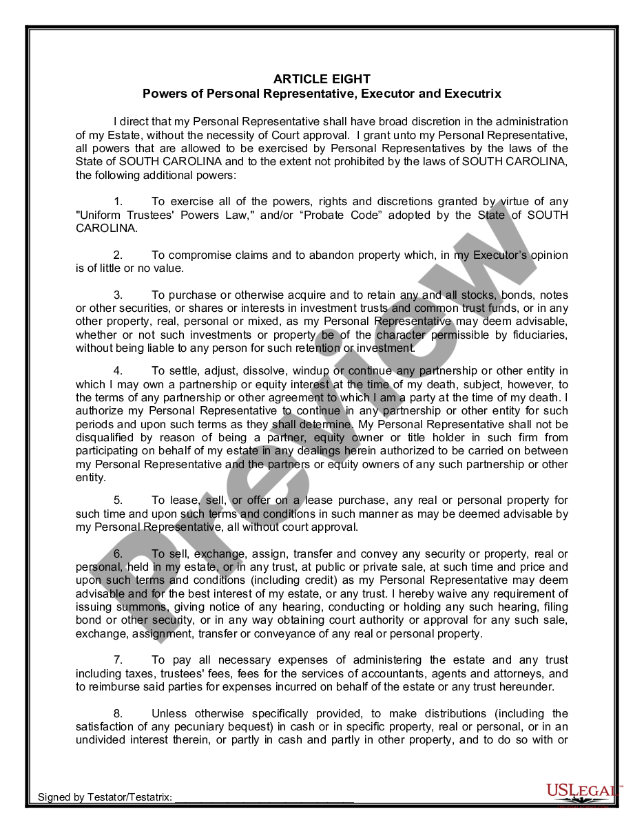 page 8 Legal Last Will and Testament Form for Single Person with No Children preview