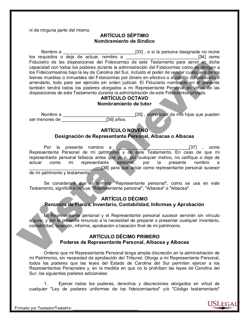 Preview Formulario Legal de Última Voluntad y Testamento para una Persona Soltera con Hijos Menores