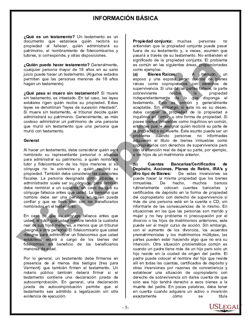 Preview Formulario Legal de Última Voluntad y Testamento para Persona Soltera con Hijos Adultos