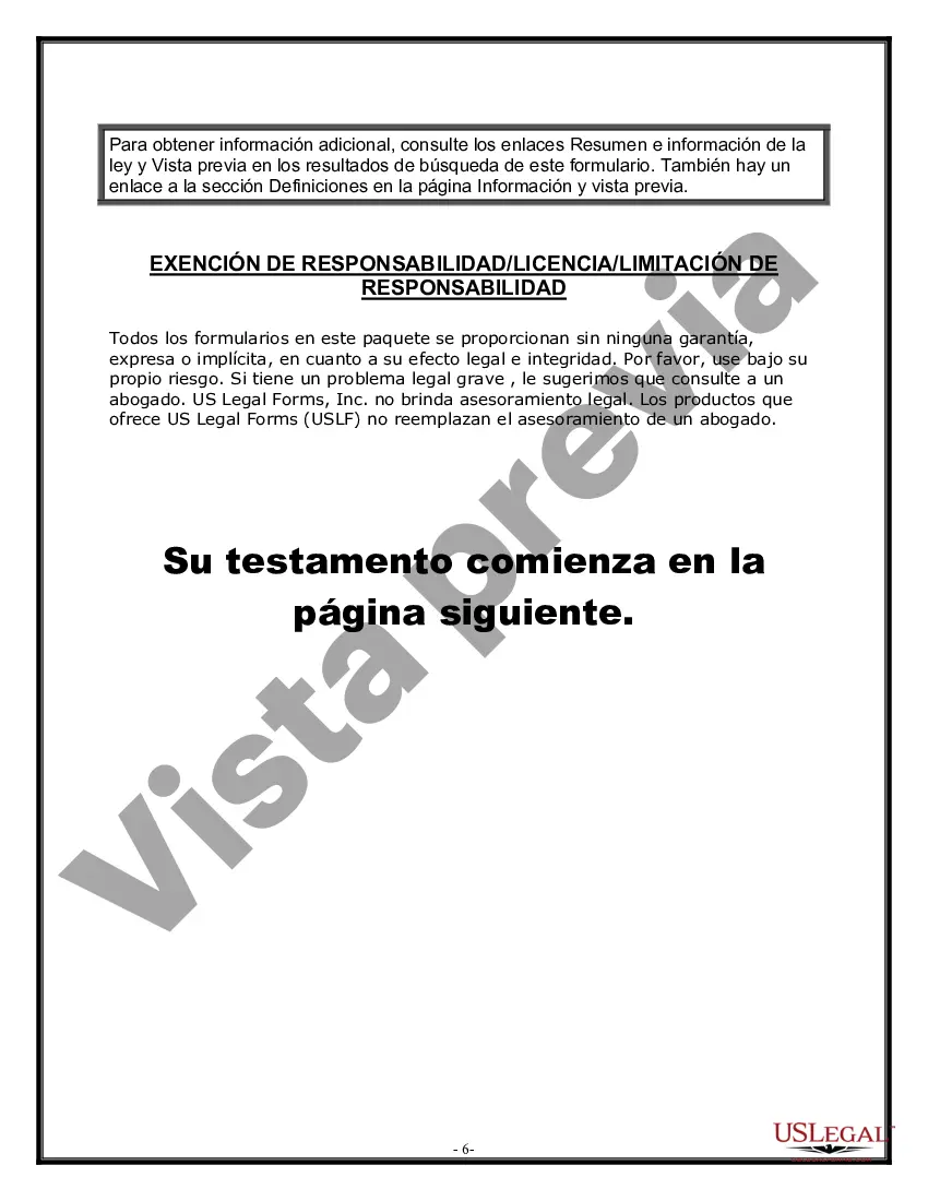 Preview Formulario Legal de Última Voluntad y Testamento para Persona Soltera con Hijos Adultos
