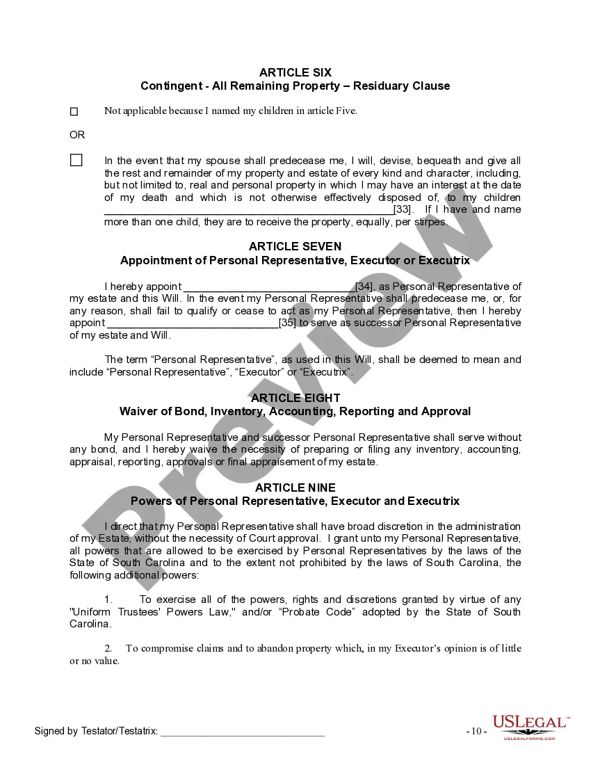 Preview Last Will and Testament for Married person with Adult Children from Prior Marriage