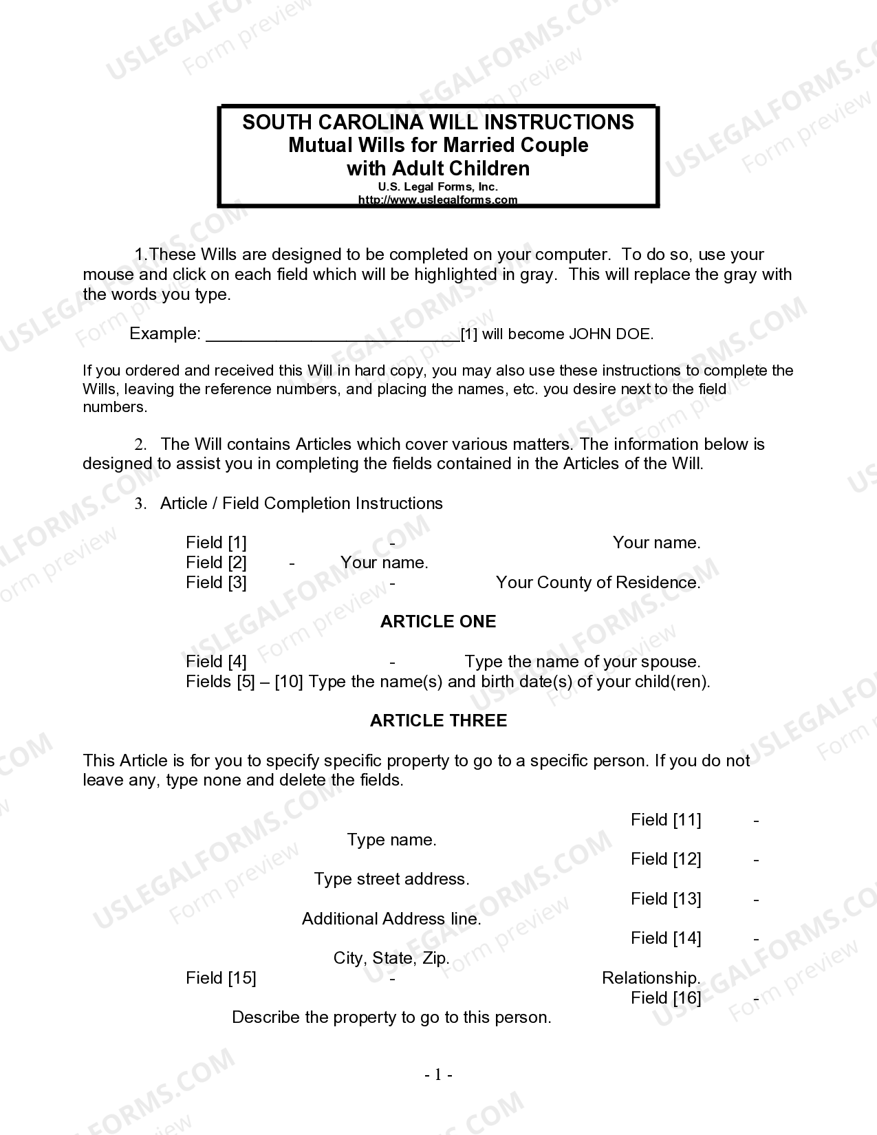 South Carolina Mutual Wills Package with Last Wills and Testaments for