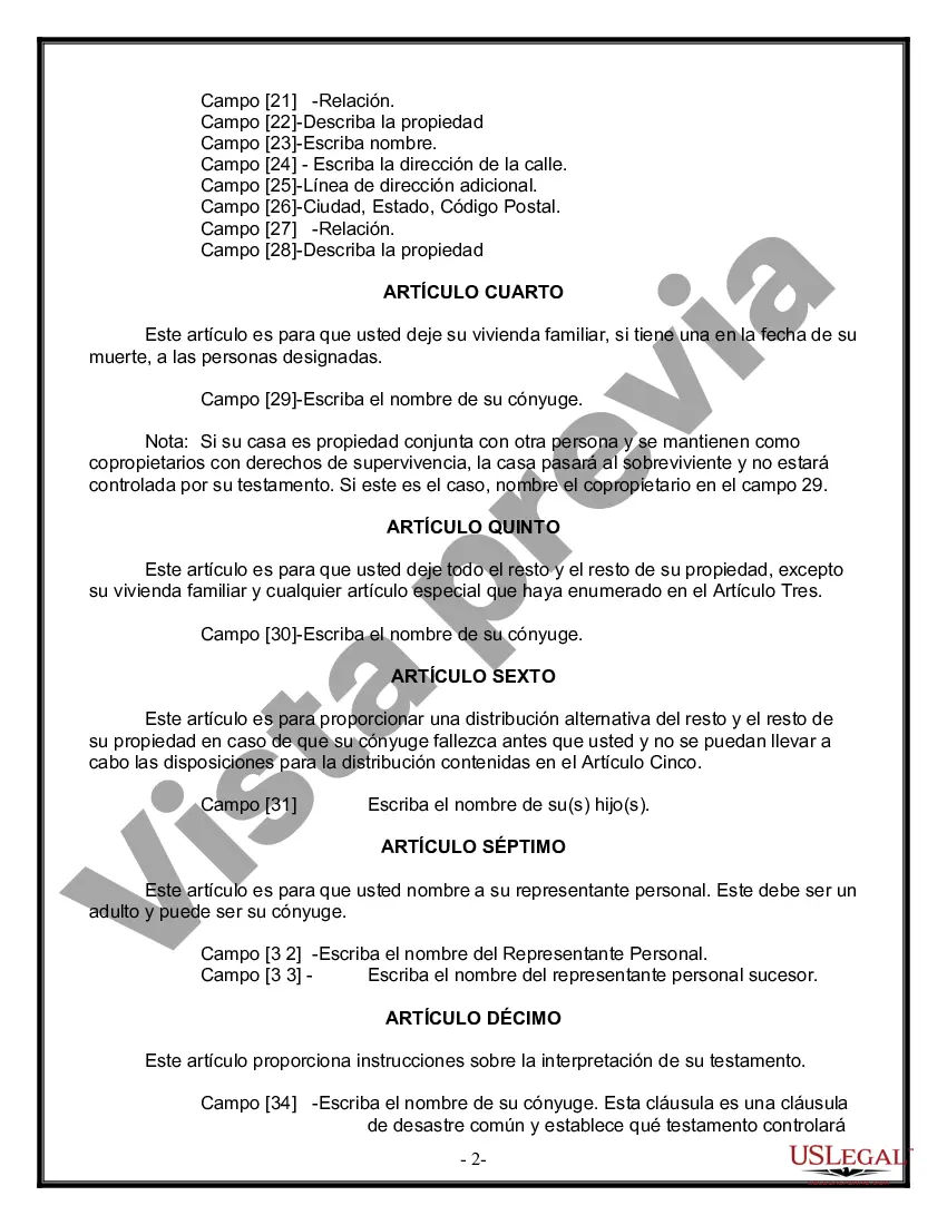 Preview Formulario de última voluntad y testamento legal para persona casada con hijos adultos
