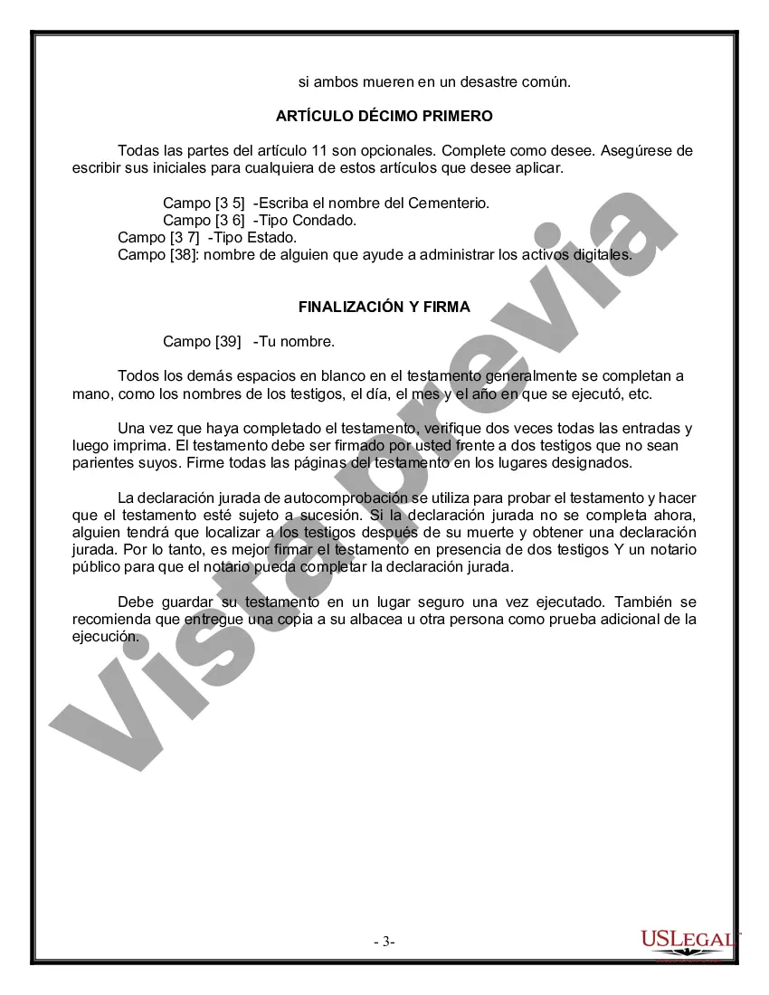 Preview Formulario de última voluntad y testamento legal para persona casada con hijos adultos