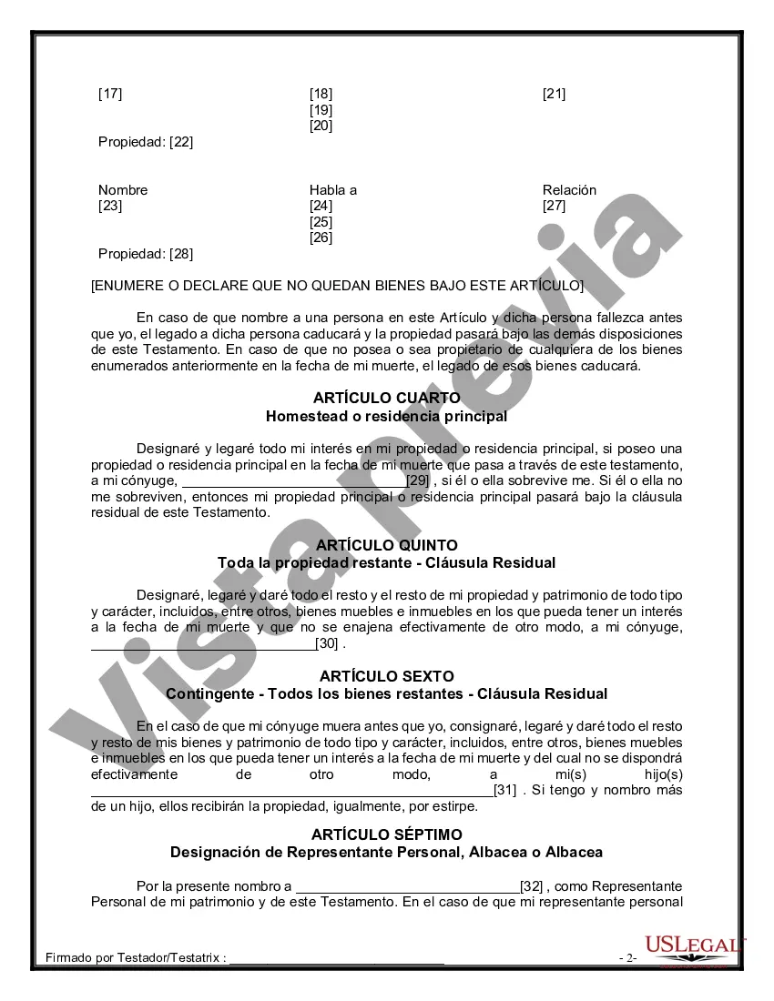 Preview Formulario de última voluntad y testamento legal para persona casada con hijos adultos