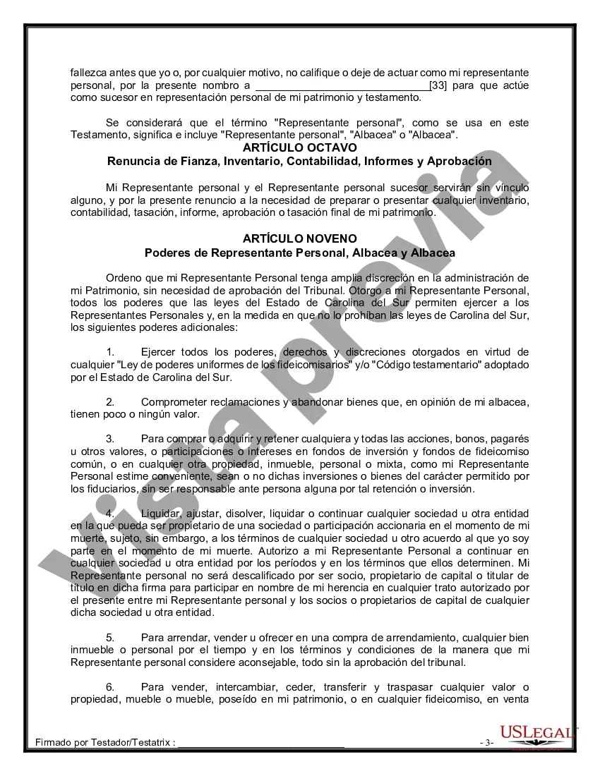 Preview Formulario de última voluntad y testamento legal para persona casada con hijos adultos