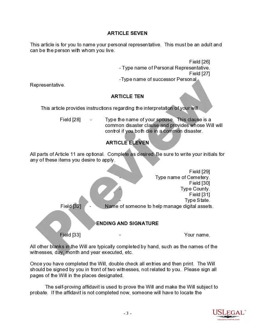 Preview Last Will and Testament for a Married Person with No Children