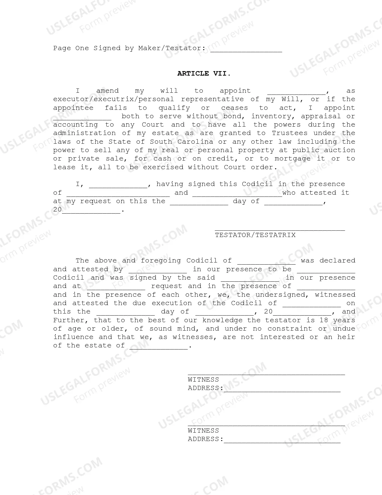 Preview Codicil to Will Form for Amending Your Will - Will Changes or Amendments