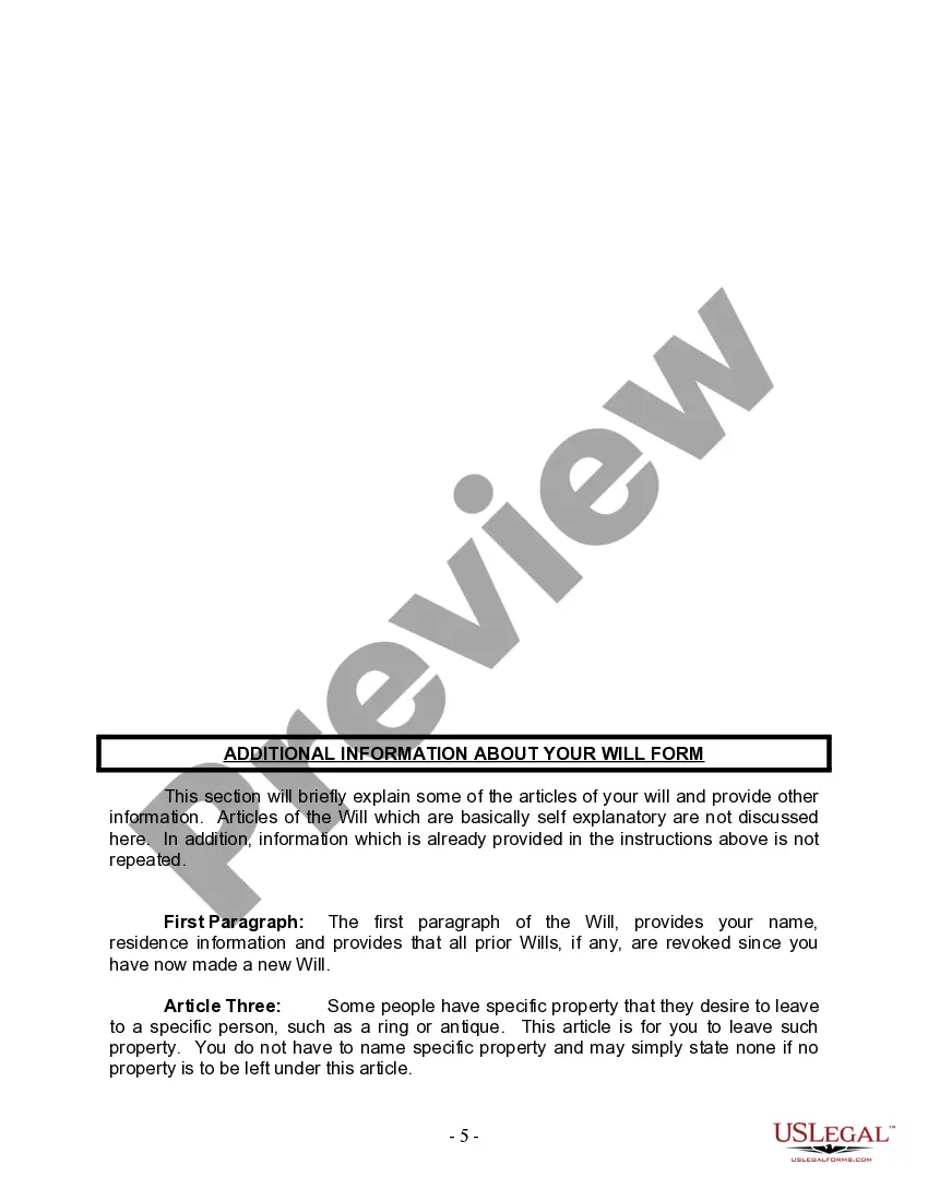 Preview Last Will and Testament for Married Person with Adult and Minor Children from Prior Marriage